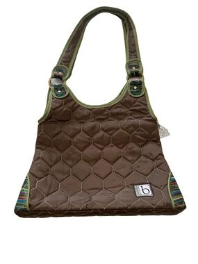 Cinda B quilted shoulder bag quilted honeycomb pattern striped interior lining